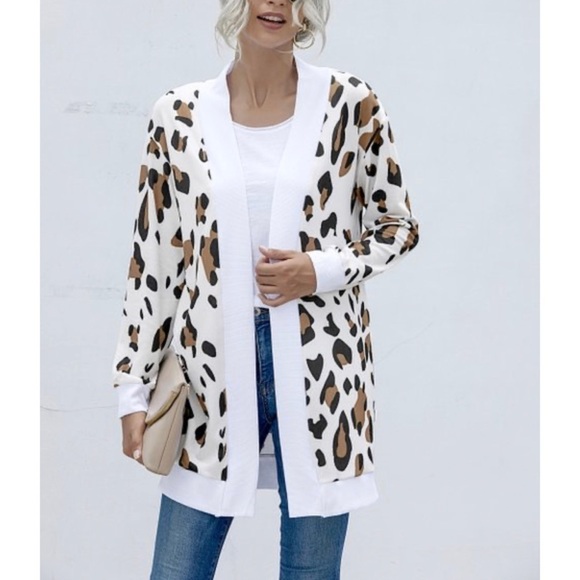 Brown Leopard Contrast-Trim Open Cardigan - Picture 3 of 4